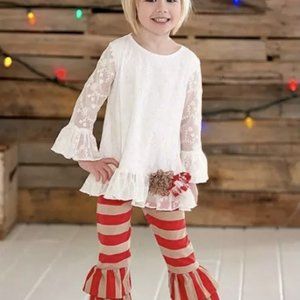 New Girls Boutique Peaches n Cream sz 10 Ivory Red Lace Outfit Christmas Holiday